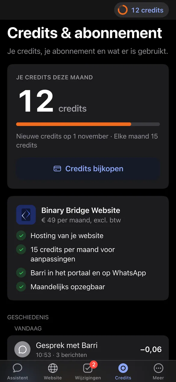Het portaal: credits en abonnement